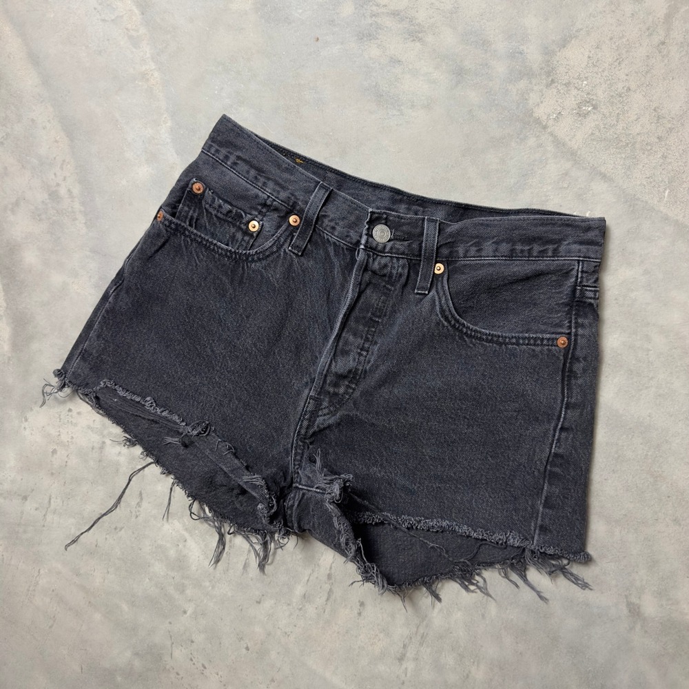 Levi's 501 Original Denim Shorts Womens 27 Black Cut Off Baggy Retro Streetwear